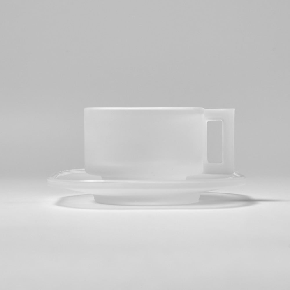 Arno Glass - Frosted Glass Cup w/ Saucer - Tableware - zulqamvoxer.shop