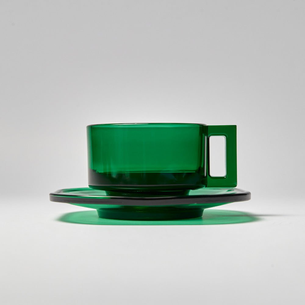 Arno Glass - Green Glass Cup w/ Saucer - Tableware - zulqamvoxer.shop