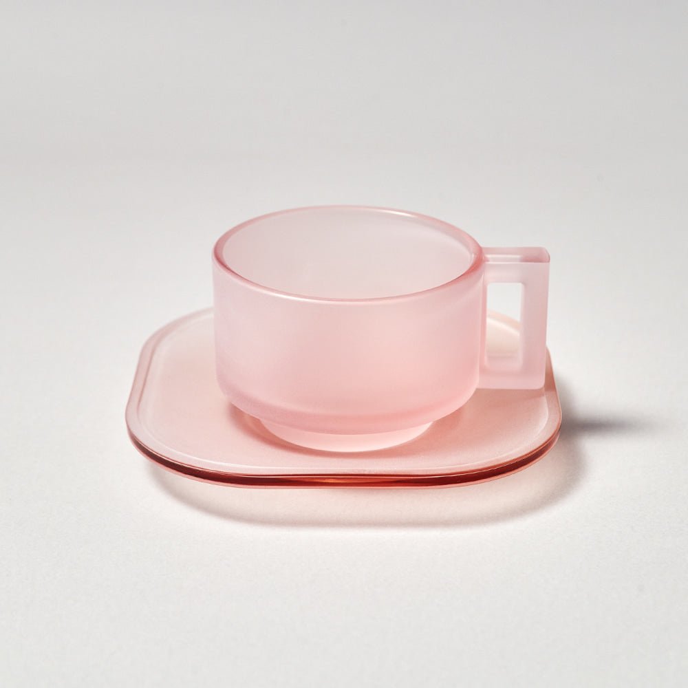Arno Glass - Pink Frosted Glass Cup w/ Saucer - Tableware - zulqamvoxer.shop