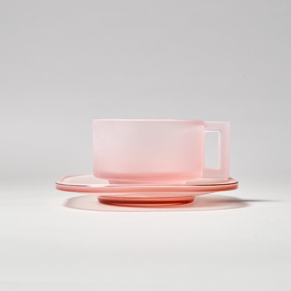Arno Glass - Pink Frosted Glass Cup w/ Saucer - Tableware - zulqamvoxer.shop